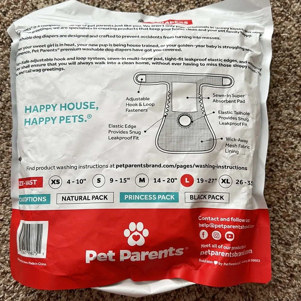 Size large Pet Parents sort diapers 3 pack brand new